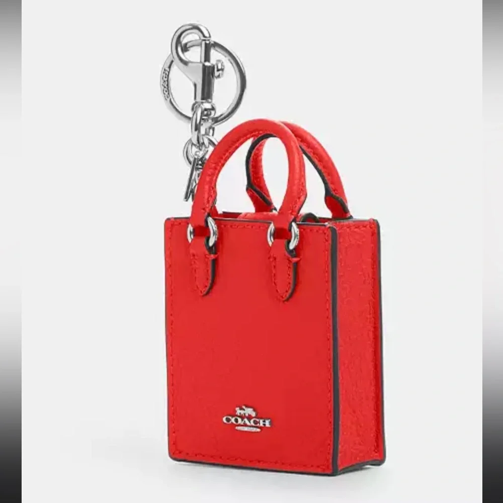 Coach North/South Mini Tote Bag Charm CU280 in SV/ Miami Red